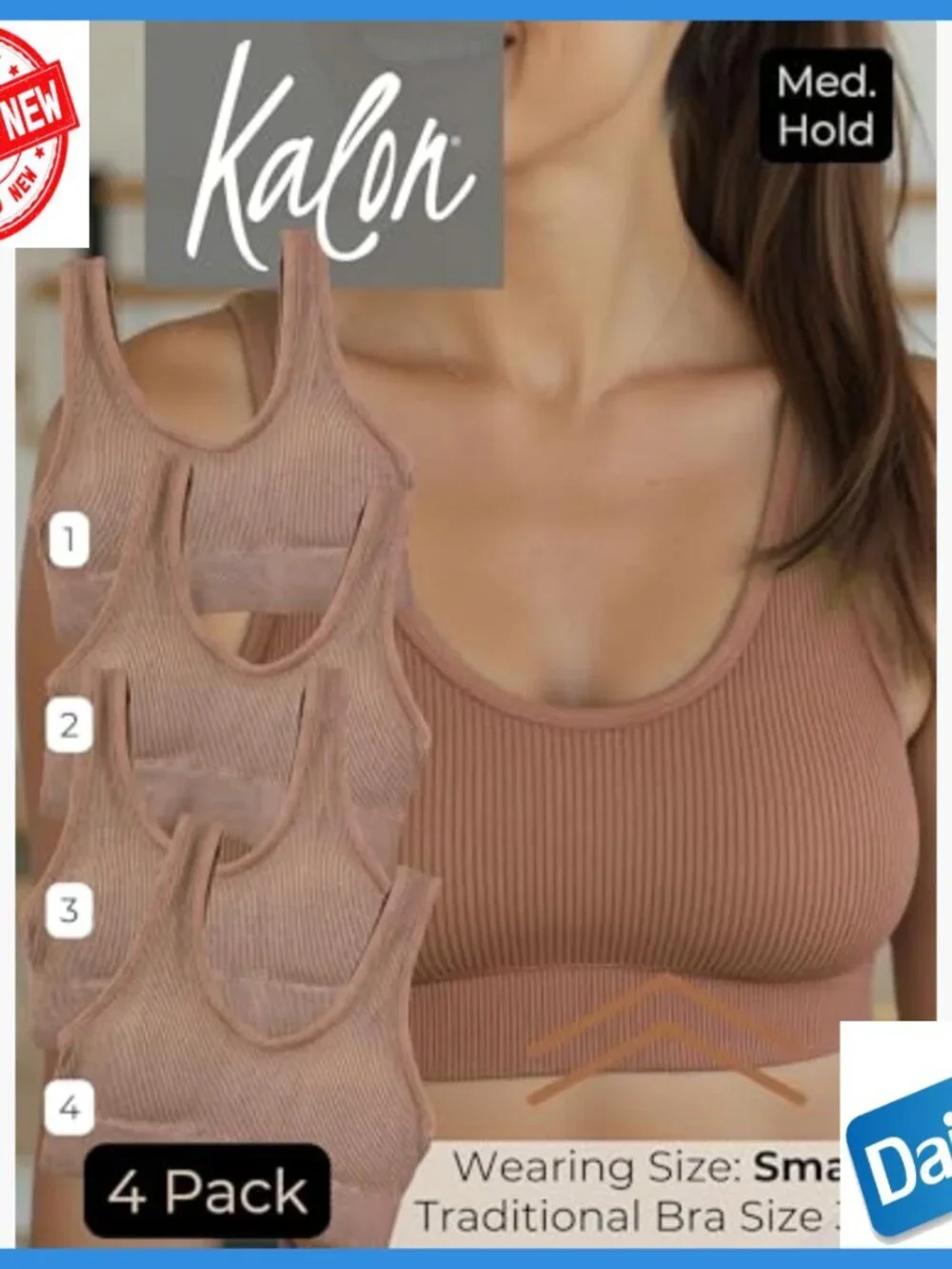 4-Pack Ribbed Bralette Crop Top Sports Bra Medium Support